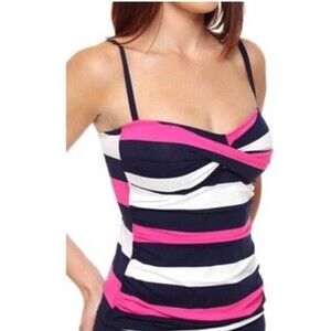 Tommy Bahama Twisted Cup Ruched Striped Tankini S